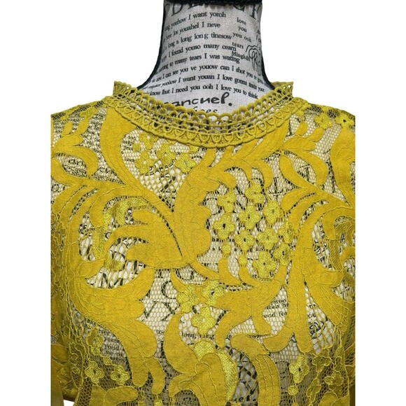 Peach Brand Lace/Mesh Top Cropped Half Sleeve Yellow Back Zip Size Medium - Picture 2 of 8